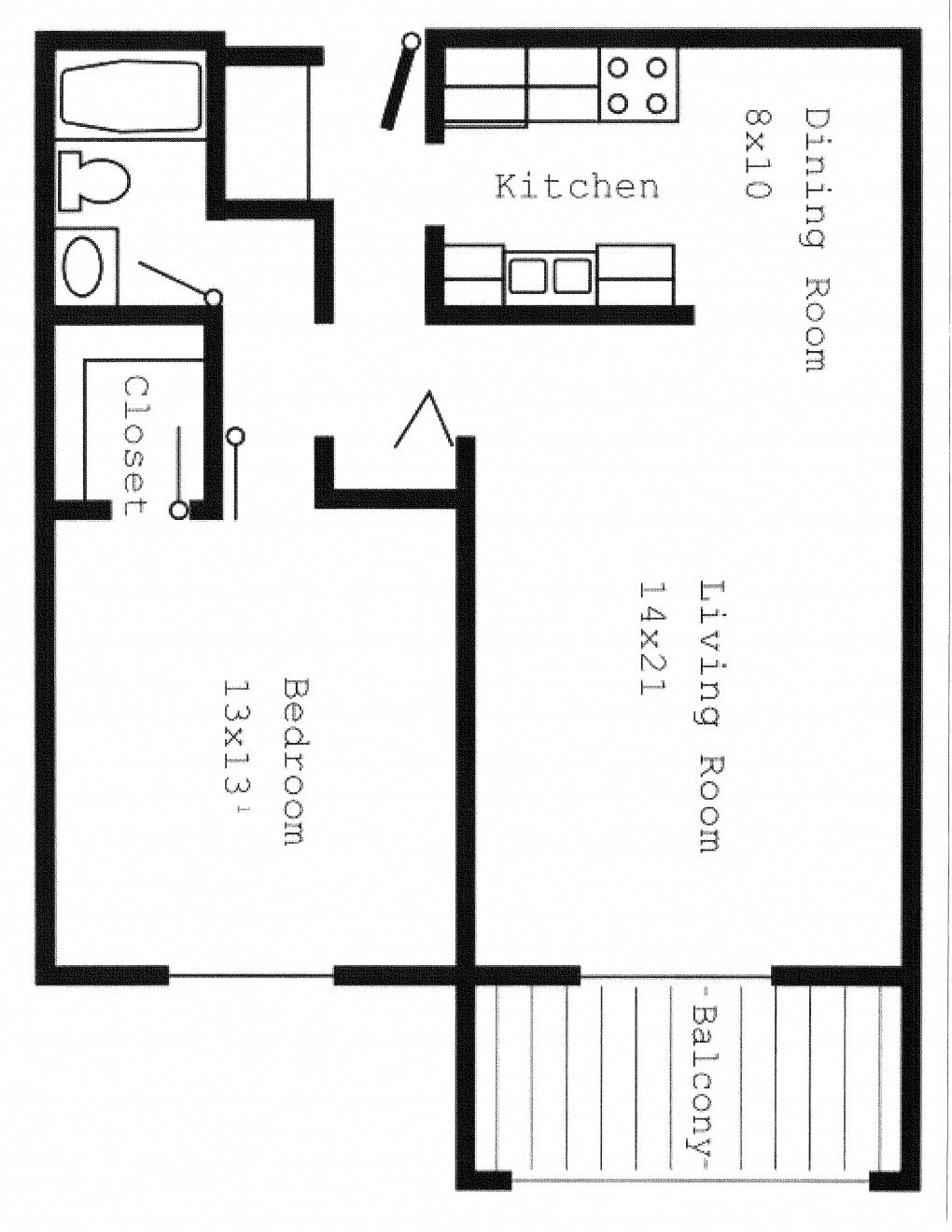 Woodland North Apartments one bedroom outline Woodland North Apartments one bedroom outline