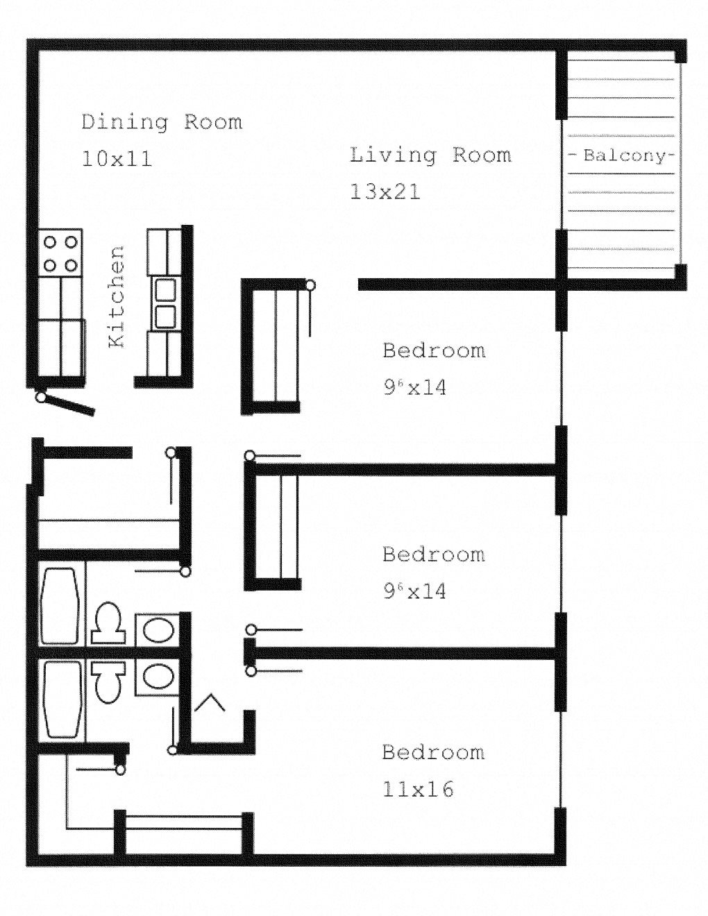 Woodland North Apartments three bedrooms outline Woodland North Apartments three bedrooms outline