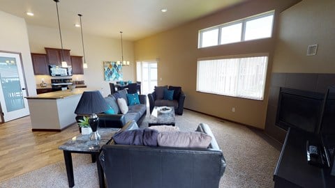 living area, fireplace, furniture
