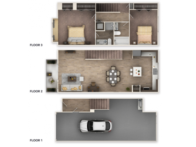 The Highland Two Bed Two Bath 2 bed 2 bath with garage on first level