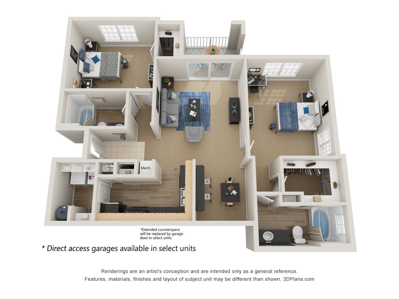 Preserve at Mobbly Bay, B3 layout, 1,186 square foot two bedroom, two bathroom