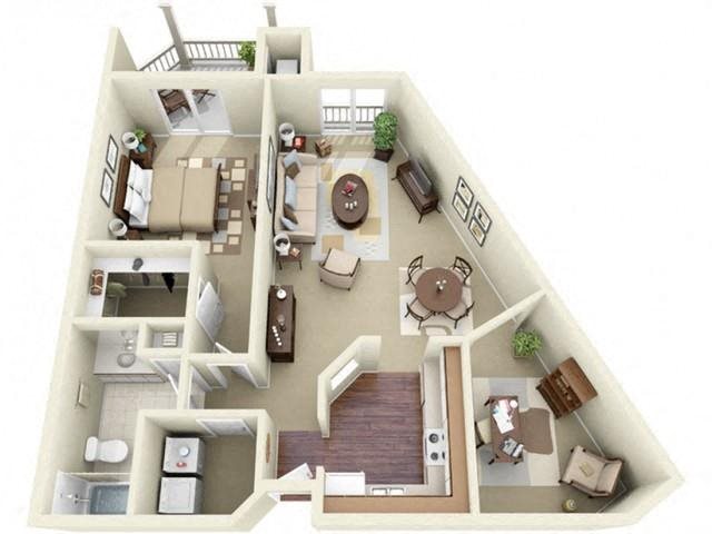 One Bedroom Style D Apartment Floor Plan