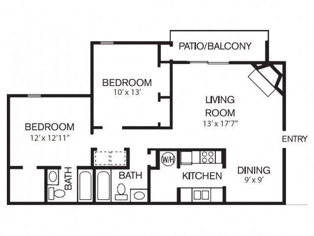Oak 2 bedroom 2 bath