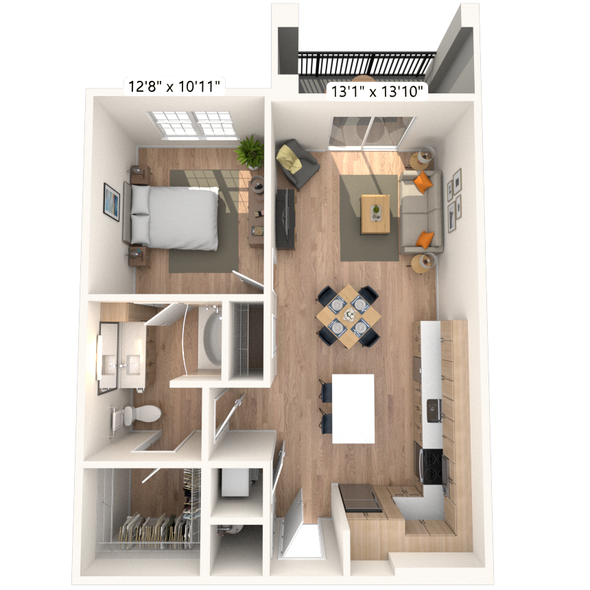 A1 1x1 750 SF floor plan