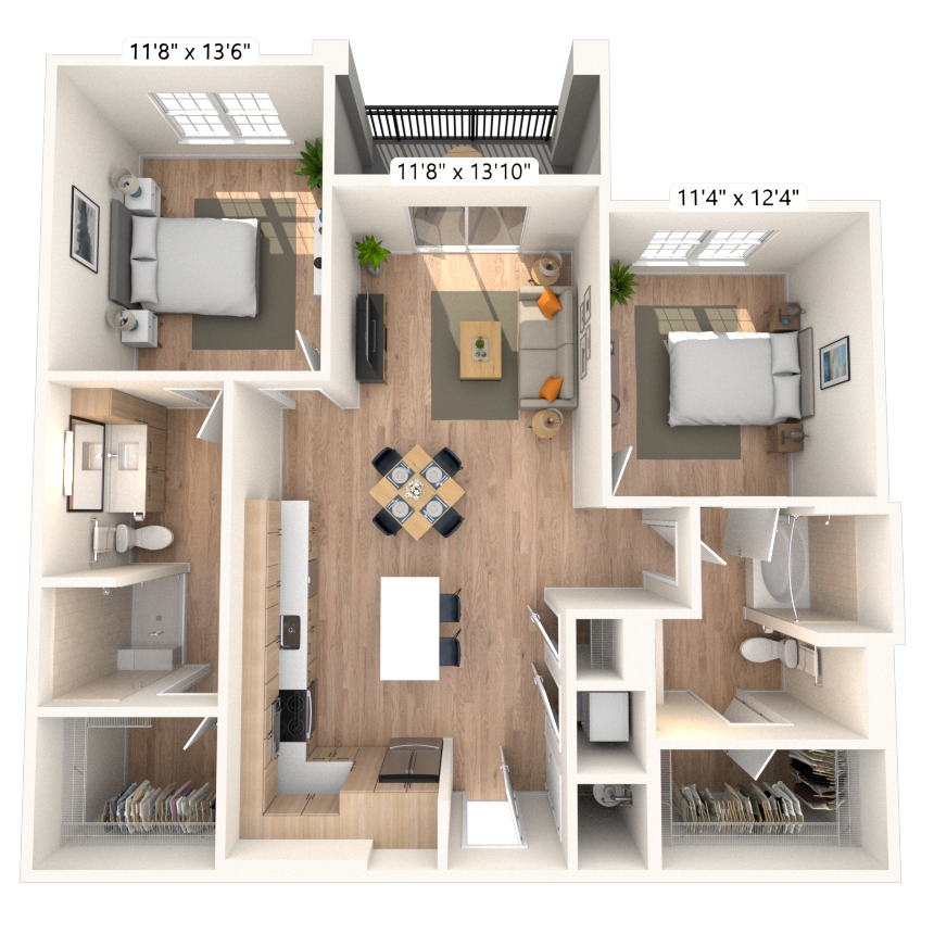 B1 2x2 1117 SF floor plan
