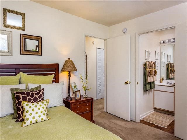 Spacious Bedrooms Attached to Closet and Bathroom at Featherstone Village Apartments, Durham, 27703