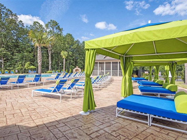 Pool Side Relaxing Area at Bacarra Apartments, Raleigh