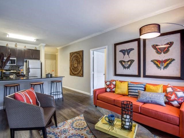 Trendy Living Room Interiors at Bacarra Apartments, Raleigh