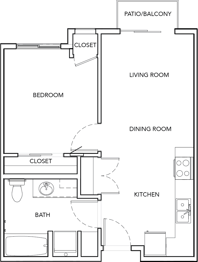 Traditions at Colorado Springs |One Bedroom 1x1 Floor Plan Colorado Springs, CO 80923 | Traditions at Colorado Springs