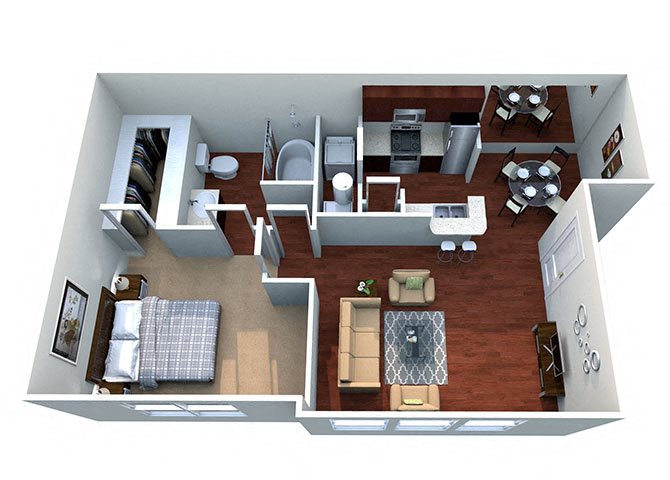 Bentz House A-3 Floor Plan Bentz House A-3, 1 Bed 1 Bath, 750 Sq. Ft. Floor Plan at Bardin Greene Apartments in Arlington, Texas