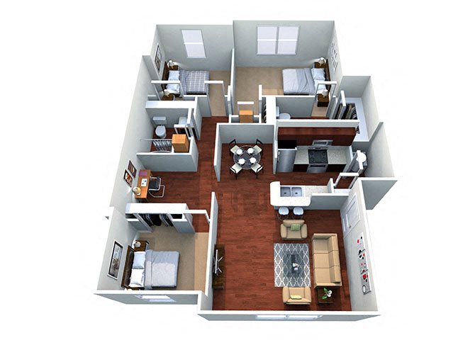 Craftsman House C-1 Floor Plan Craftsman House C-1, 3 Bed 2 Bath, 1295 Sq. Ft. Floor Plan at Bardin Greene Apartments in Arlington, Texas