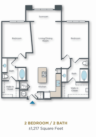Vue Park West 2 bed 2 bath 2 bed 2 bath with large walk in closets, sunroom, and kitchen island 1217 sqft