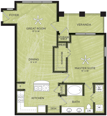 A10: 1 Bed 1 Bath floor plan