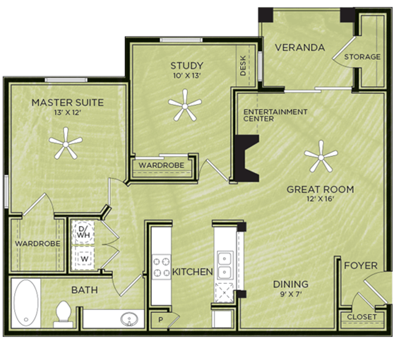 A11: 1 Bed 1 Bath floor plan