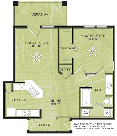 A7: 1 Bed 1 Bath floor plan