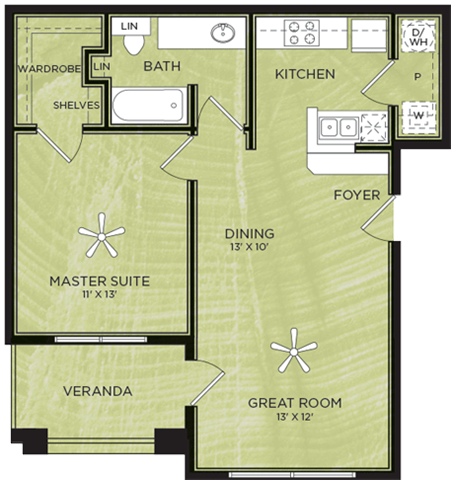 A3: 1 Bed 1 Bath floor plan