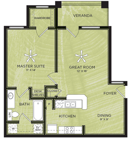 A4: 1 Bed 1 Bath floor plan