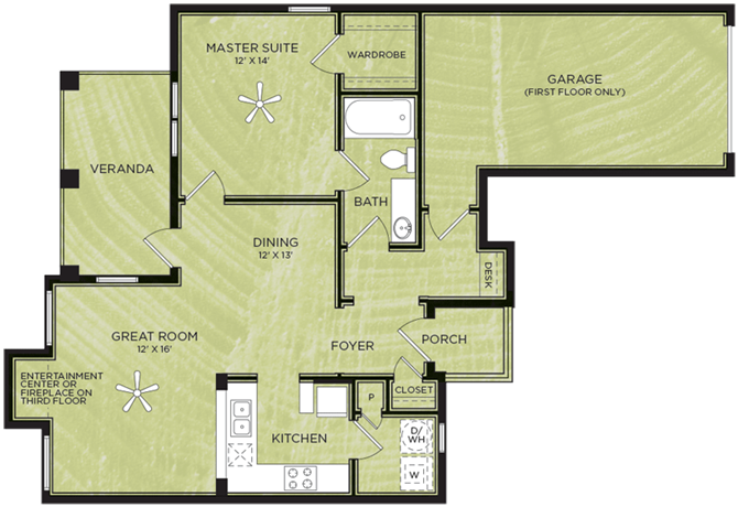 A6: 1 Bed 1 Bath floor plan
