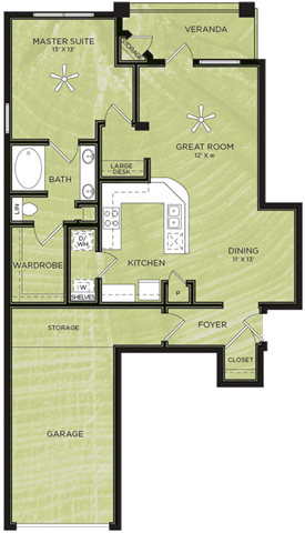 A8: 1 Bed 1 Bath floor plan