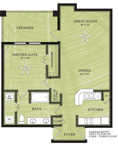 A9: 1 Bed 1 Bath floor plan