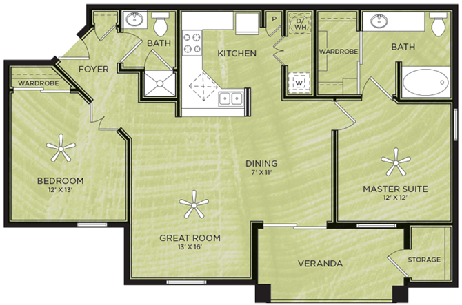 B1: 2 Bed 2 Bath floor plan