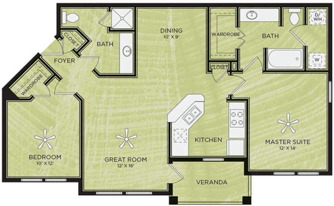 B2: 2 Bed 2 Bath floor plan