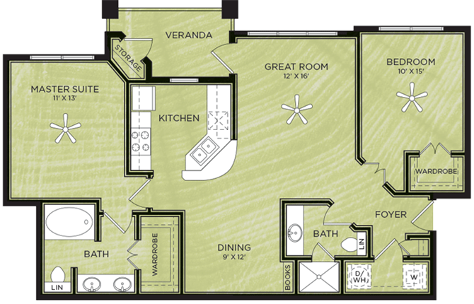B3: 2 Bed 2 Bath floor plan