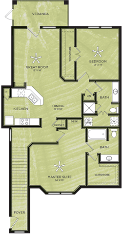 B5: 2 Bed 2 Bath floor plan