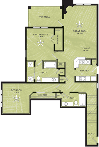 B6: 2 Bed 2 Bath floor plan
