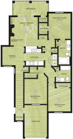 C1: 3 Bed 2 Bath floor plan