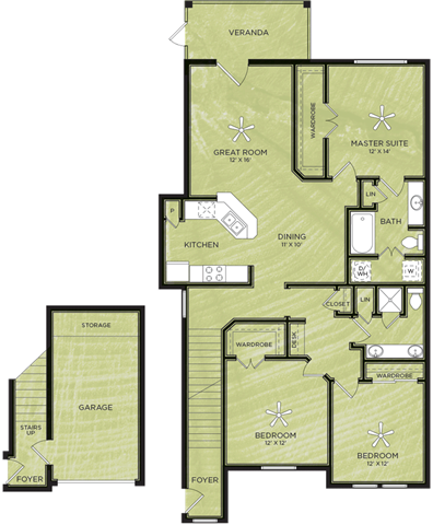 C2: 3 Bed 2 Bath floor plan