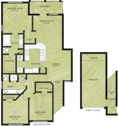 C3: 3 Bed 2 Bath floor plan