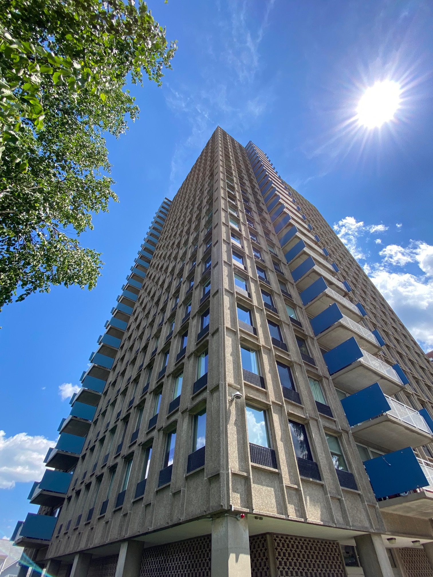 High-rise building with balconies.