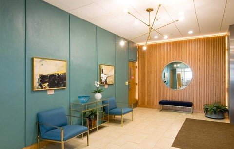 Lobby space with chic retro design