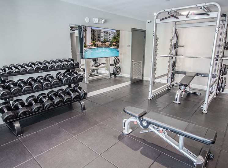 24-hour fitness center at Santorini apartments in Boynton Beach