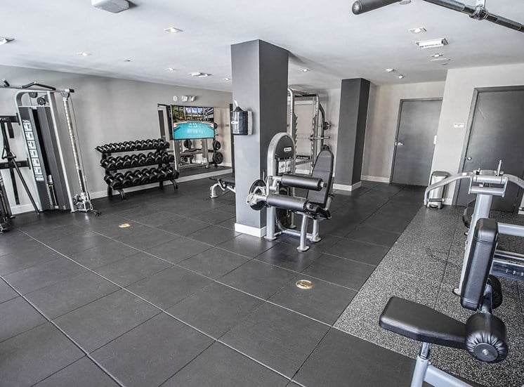 State-of-the-art fitness center at Santorini apartments near the beach