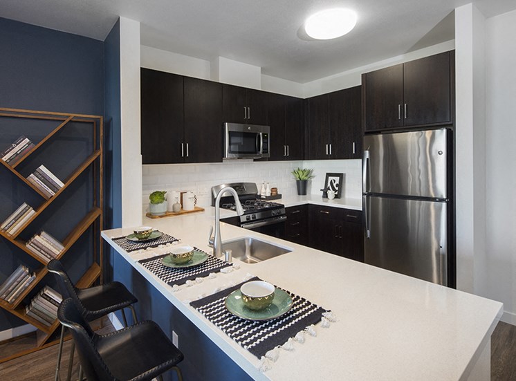 Aspect apartment interior with kitchen