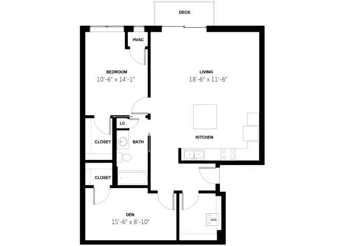 One Bedroom with Den 6A floor plan