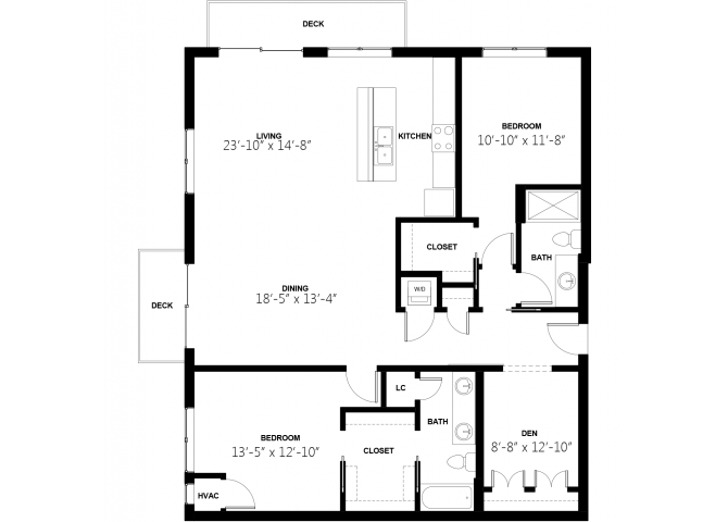 Penthouse 2 Bedroom with Den 15 floor plan
