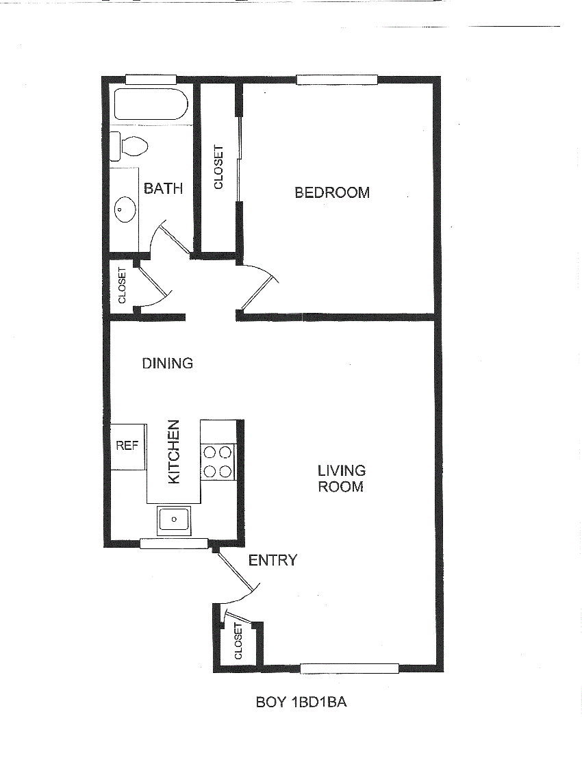 1 Bedroom floor plan for Brittany House