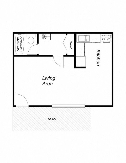 1 Bedroom floor plan for Casa Mia Apartments