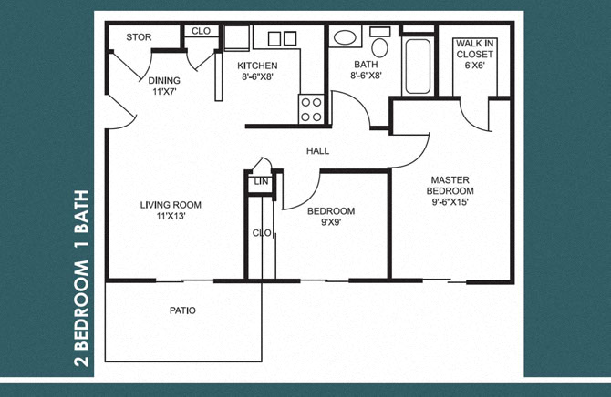 Two Bedroom | One Bathroom (2.10A) floor plan