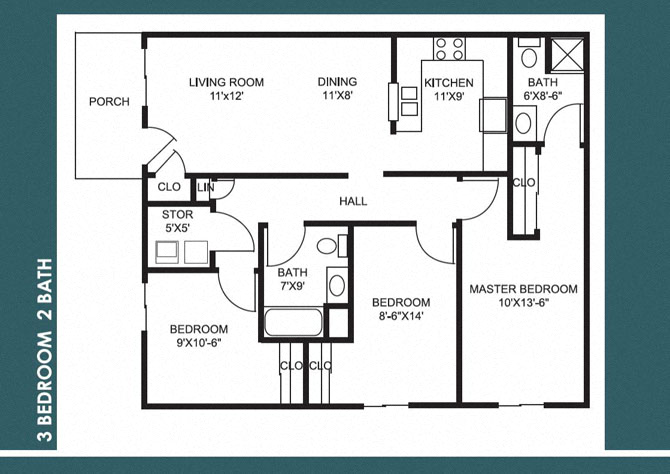 Three Bedroom | Two Bathroom (3.20A) floor plan