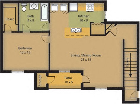 Northlake Farms Apartments in Gurnee, IL one bedroom apartment floor plan