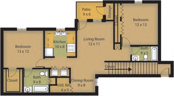 Northlake Farms Apartments in Gurnee, IL two bedroom apartment floor plan