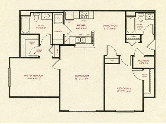 2 Bed 2 Bath Floor Plan at The Preserve Apartments 2 Bed 2 Bath, 1055 Sq Ft Floor Plan at The Preserve Apartments, 100 Hilltop Dr, Walpole, MA