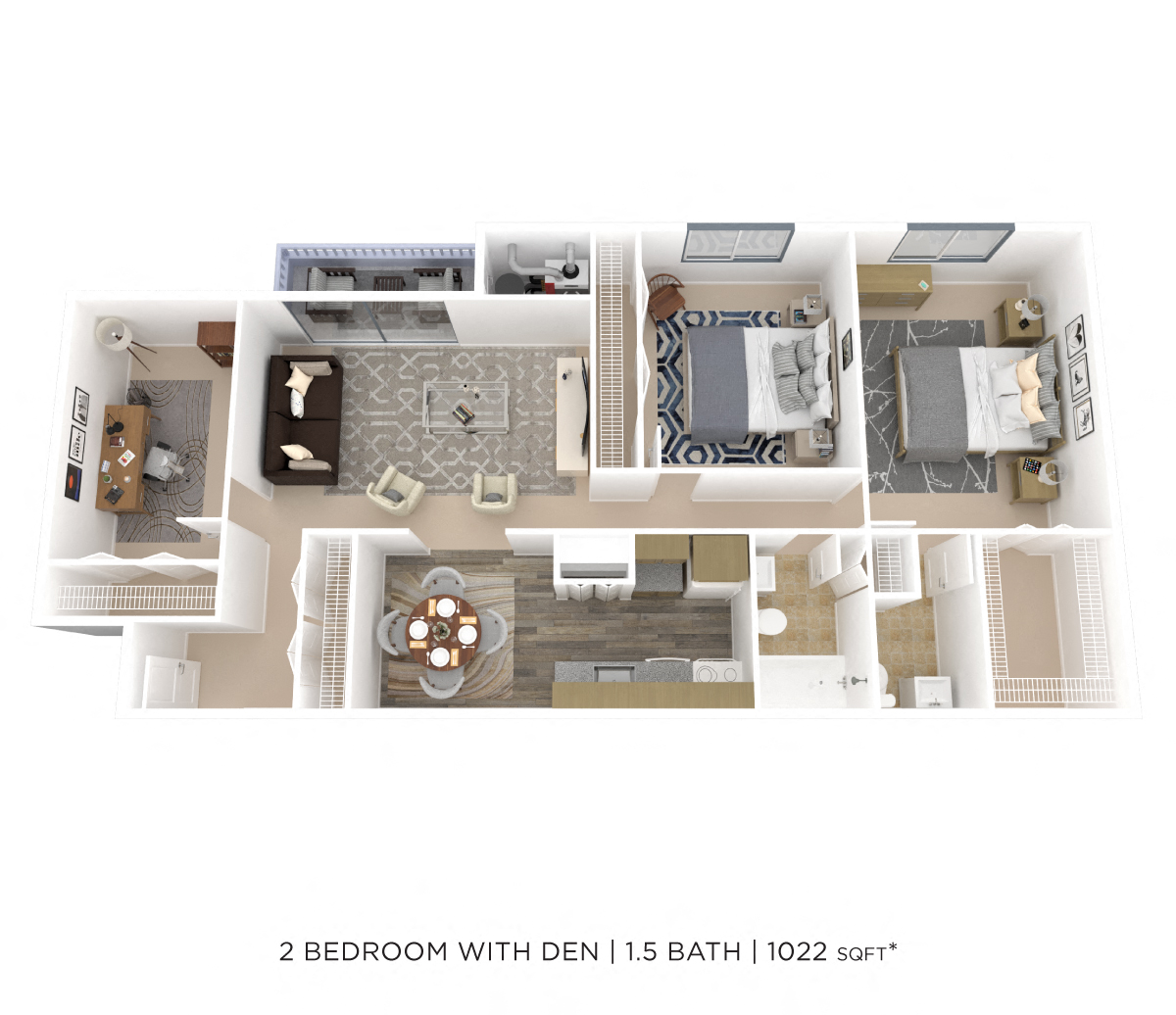 Two Bedroom 1.5 Bath w/ Den floor plan