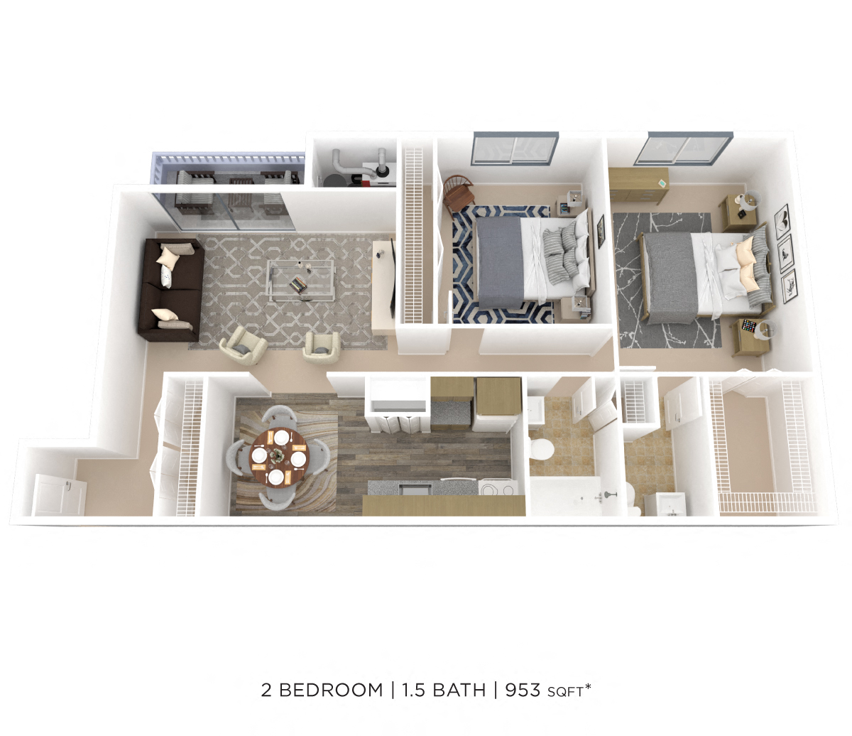Two Bedroom 1.5 Bath floor plan
