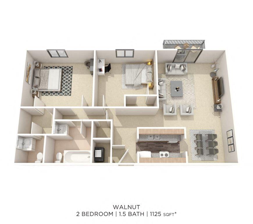 Two Bedroom 1.5 Bath floor plan