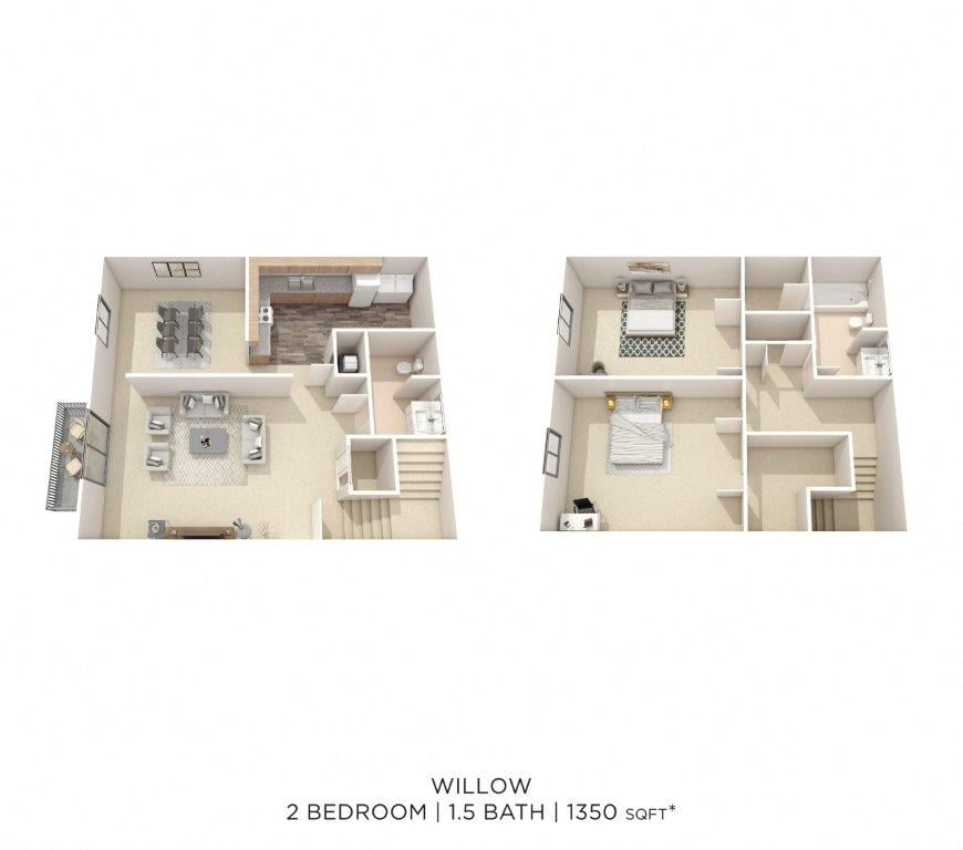 Two Bedroom 1.5 Bath Townhome floor plan